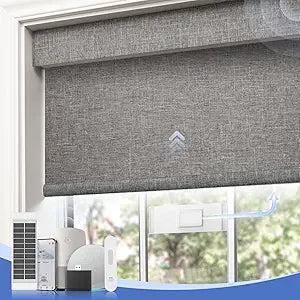 Smart Motorized Blinds for 100% Blackout, Rechargeable with Solar Panel, Wireless Electric Roller Shades for Home Automation