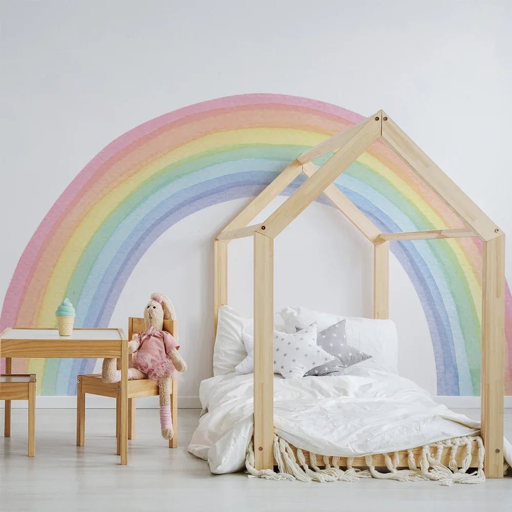 Large Rainbow Pastel Wall stickers Mural Nursery Kids Room Wall Decals Baby Shower Playroom Decorations Baby Boy Girl Gift Tiles