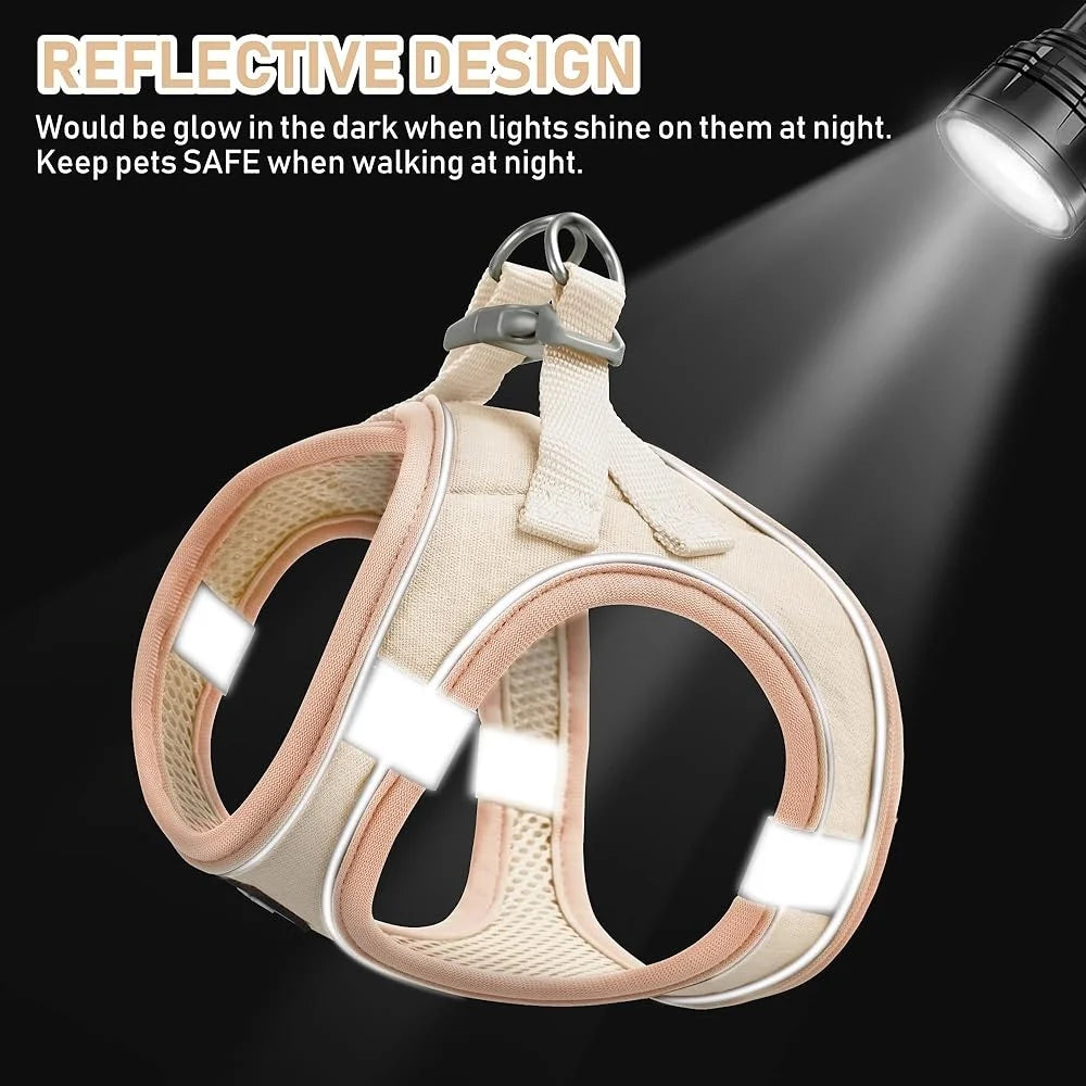 No Pull Step-in Pet Harness Leash Collar Set Reflective Soft Mesh Comfortable Vest Small Dogs Puppies Anti-Lost ID Tag