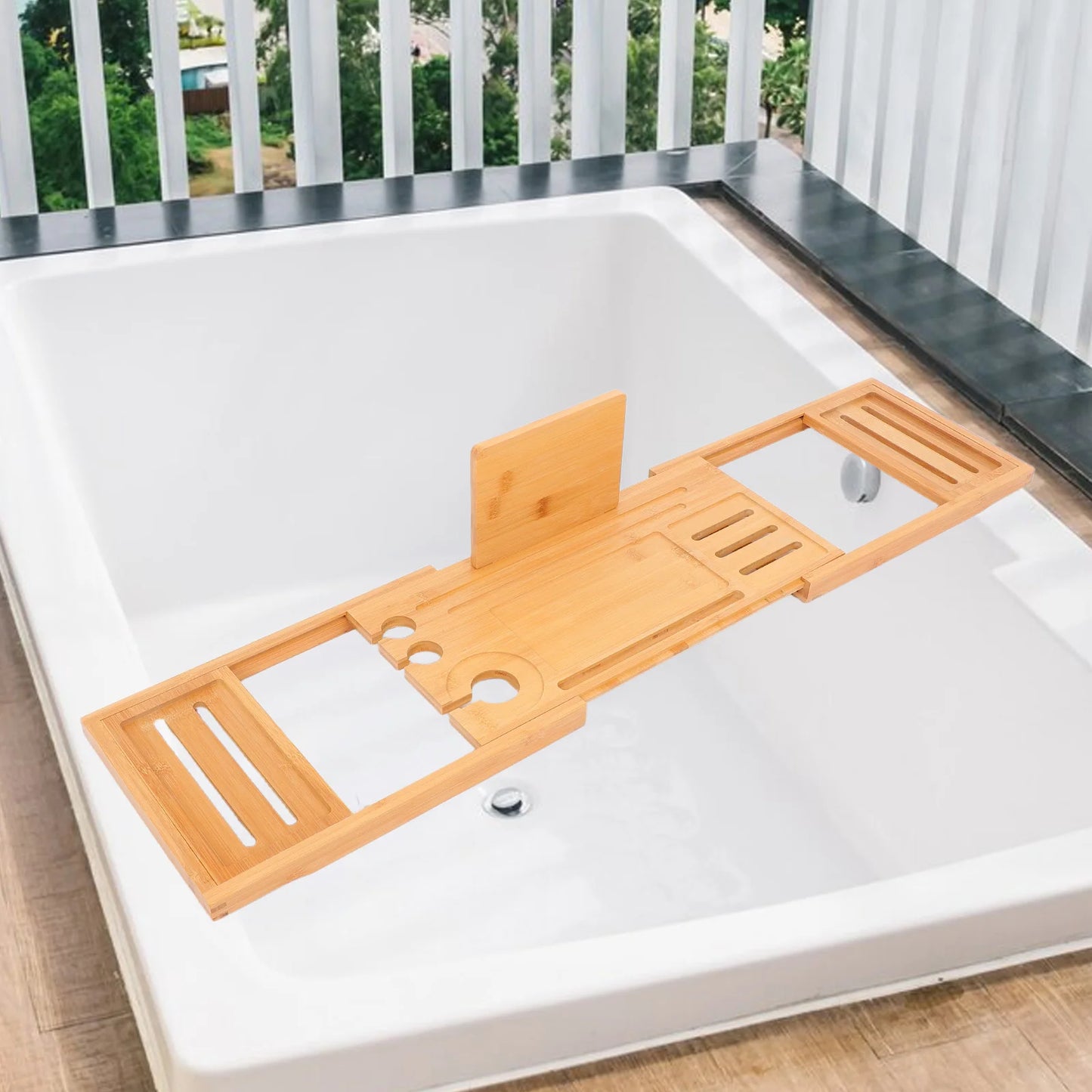 Bathtub Tray Expandable Bamboo Bath Tub Tray Adjustable Nonslip Bath Table Organizer Bathroom Storage Shelf Bathtub Shelf