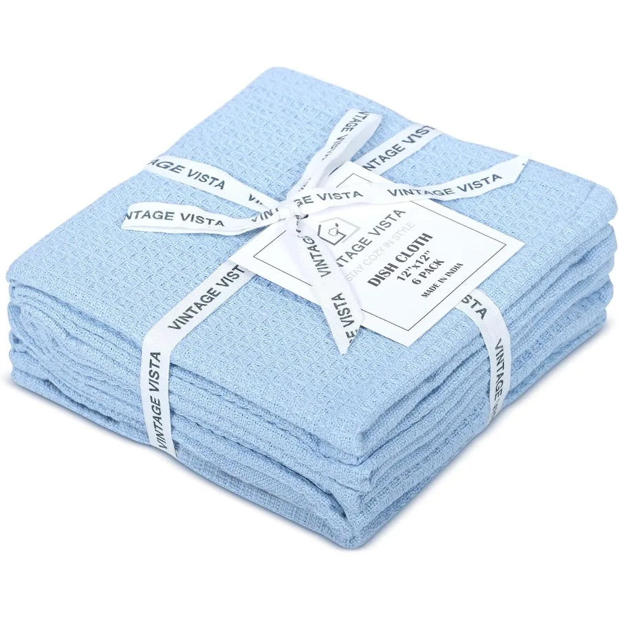 100% Cotton Waffle Dish Cloths Pack of 6 - Dish Rags for Washing Dishes - Reusable and Highly Absorbent Kitchen Towels - Kitche