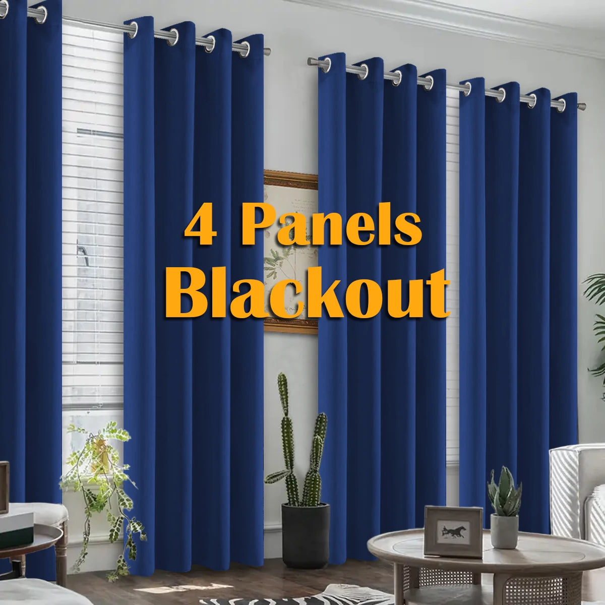 4PCS Blackout Curtains, Heat-Insulated Grommet Curtains For Bedroom Darkening, Noise Reduction Curtains For Living Room