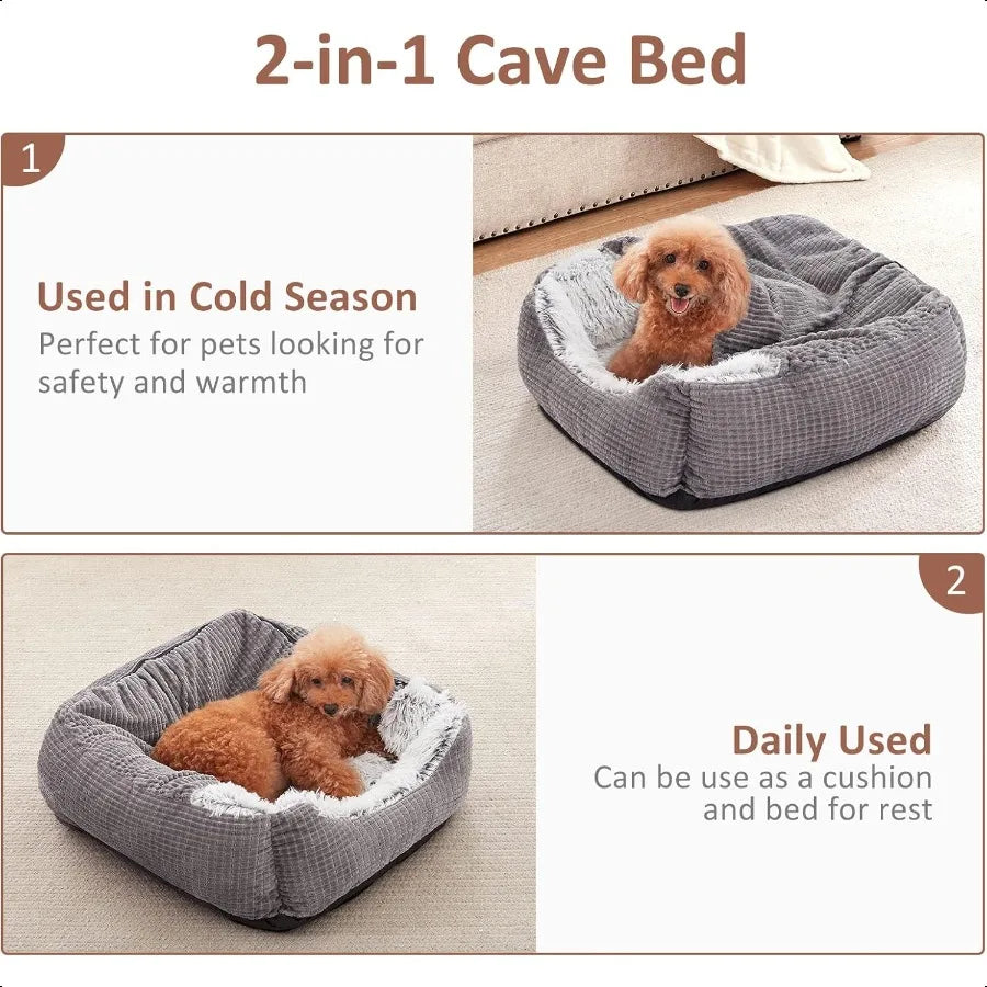 Dog Beds for Small Dogs Rec Cave Hooded Blanket Puppy Bed Luxury Orthopedic Cat Beds for Indoor Cats Warmth and hine Washable 2