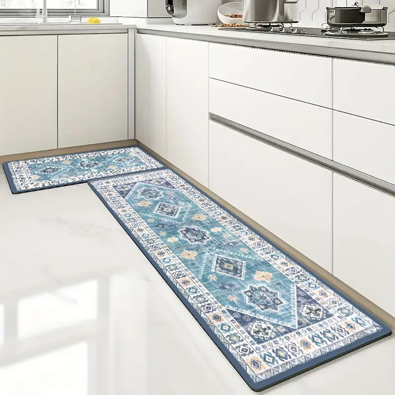 Bohemian style kitchen floor mat with super absorbent washing machine mat