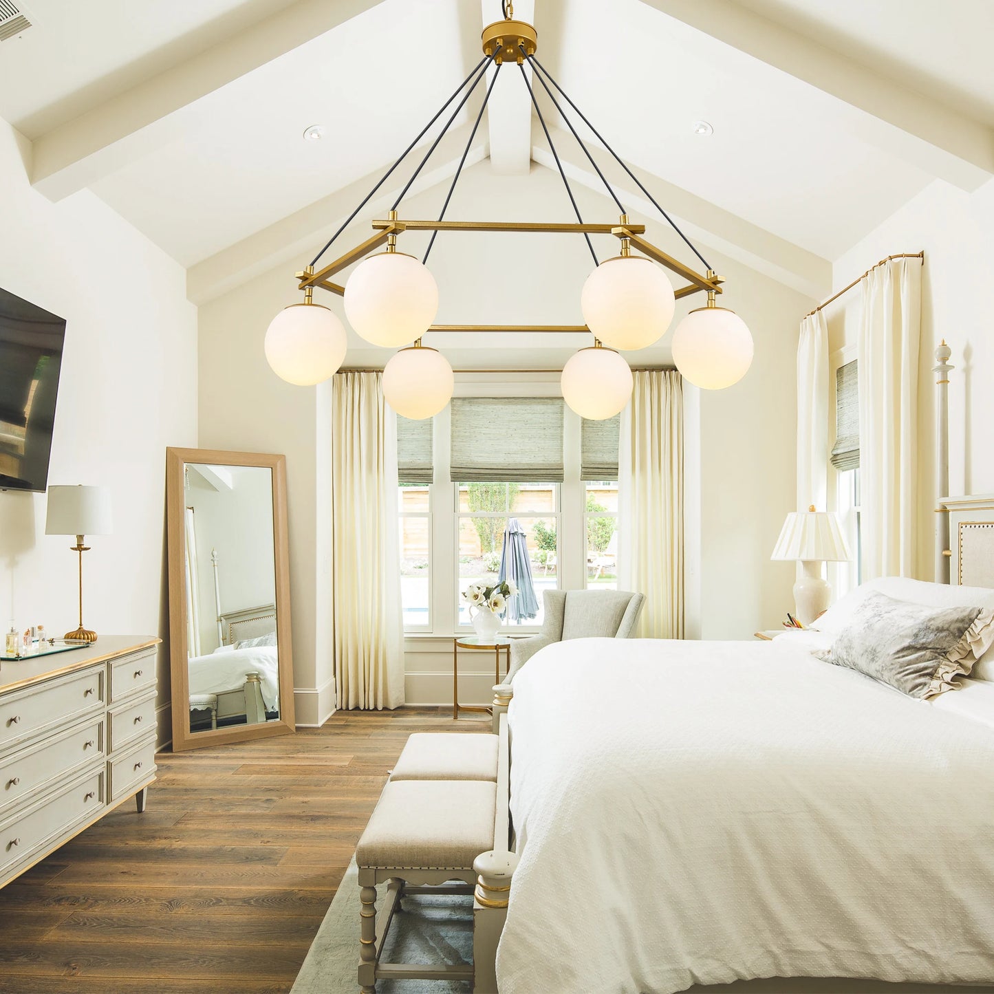 Nordic Modern LED Pendant Gold Light White Glass Ball 6 Heads Hanging Lamp for Kitchen Living Dining Room Suspension Luminaire