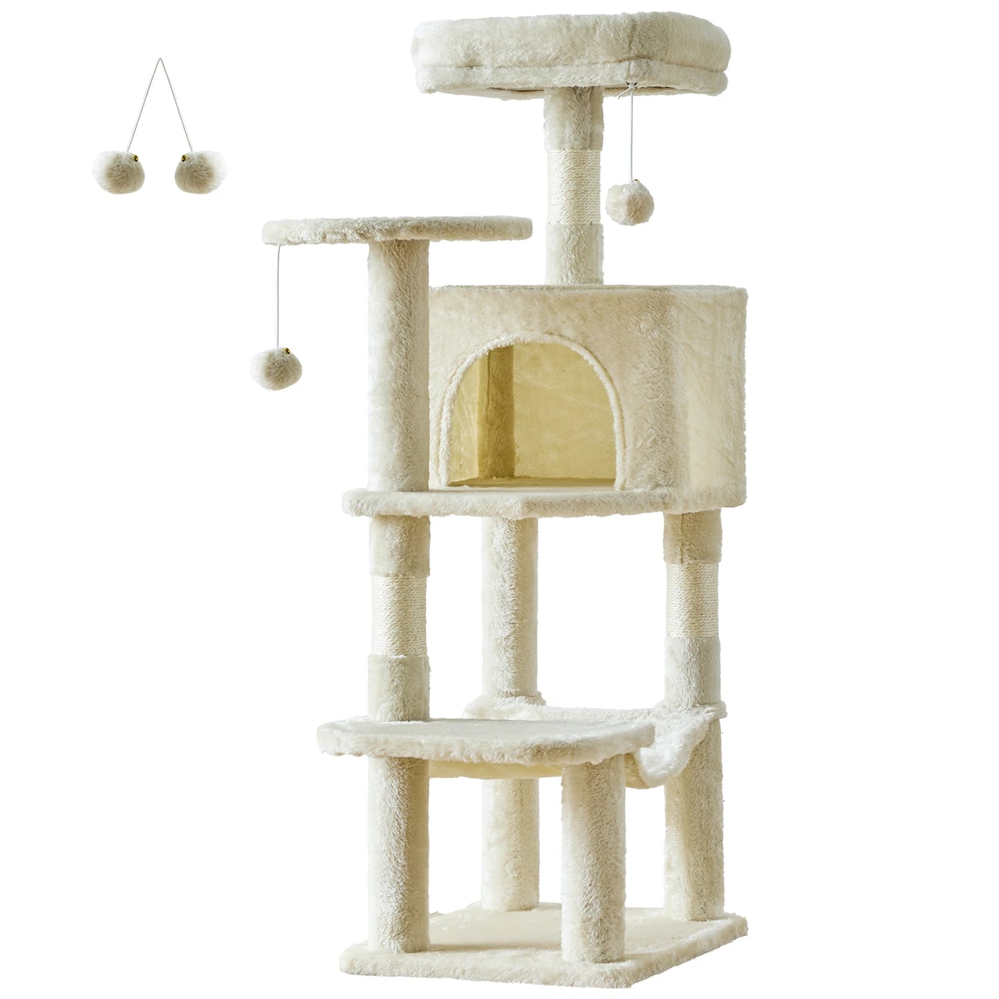 JHK 44In Cat Tree Tall Multi-Cat Climbing Tower for Pet Furniture Natural Sisal Scratching Posts Stable Pet House for Indoor Cat