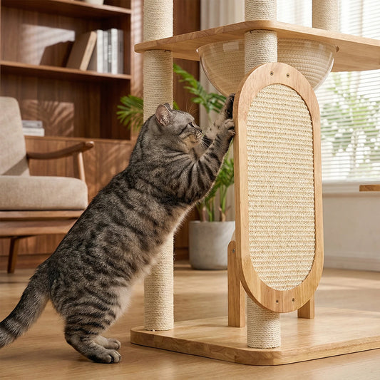 Modern Cat Tree for Indoor Cats Solid Wood Cat Tower Multi-Level Cat Tower for Cat Scratching Ball and Board Washable Easy Clean