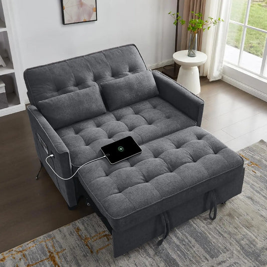 3 in 1 Convertible Sofa Bed Pull out Couch Loveseat Sleeper with Side Pocket Adjustable Living Room Furniture Customized