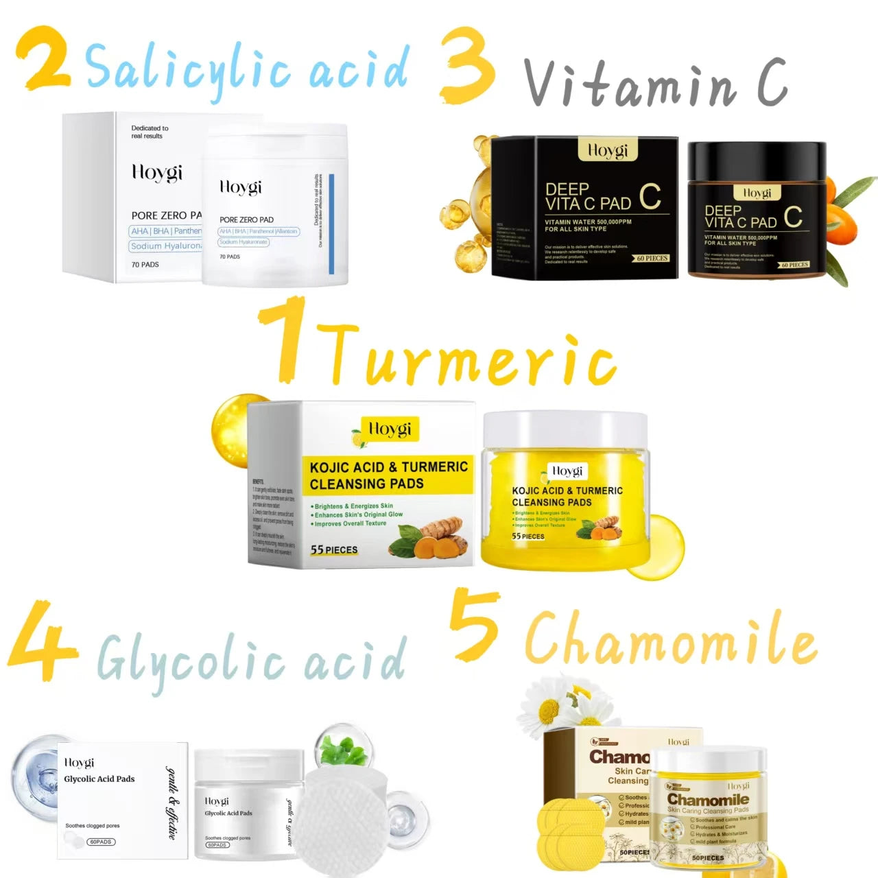 Turmeric Exfoliating Pads, Gentle Cleansing & Brightening Facial Treatment, Soothing Skin Care Discs