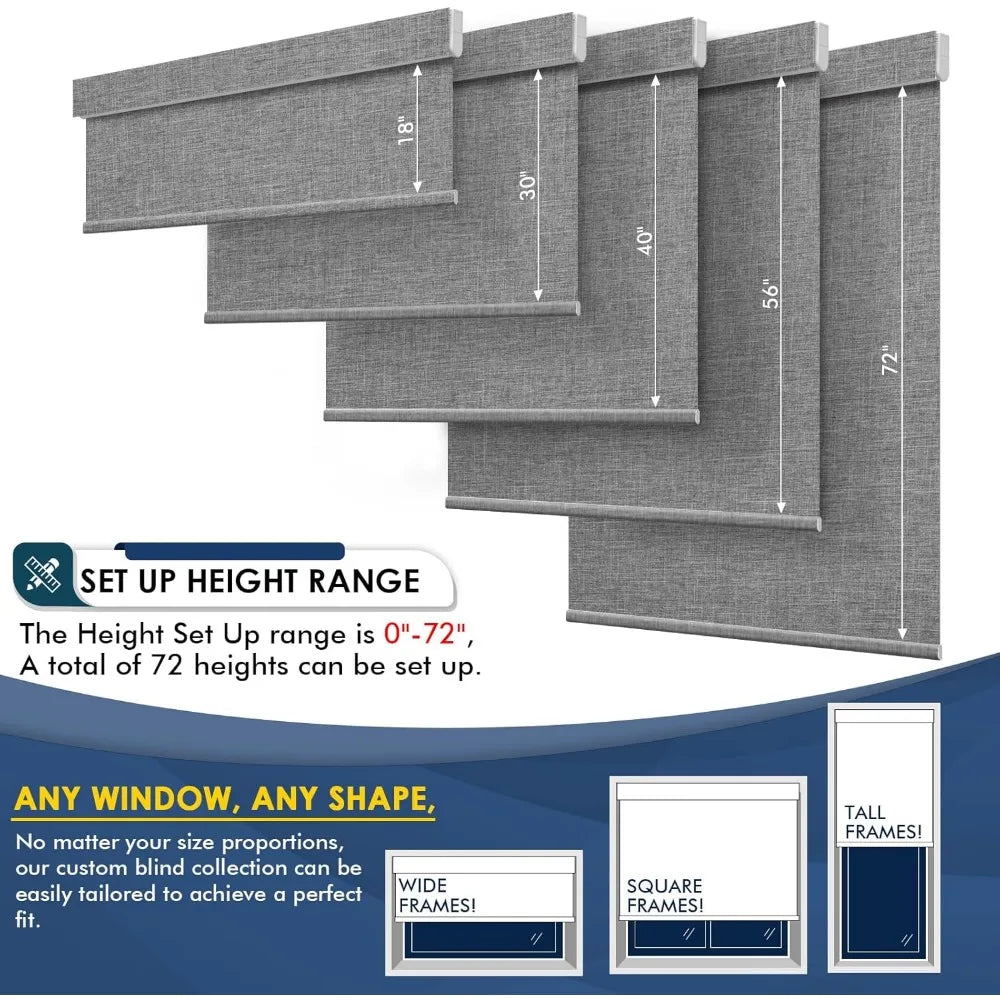 Smart Motorized Blinds for 100% Blackout, Rechargeable with Solar Panel, Wireless Electric Roller Shades for Home Automation